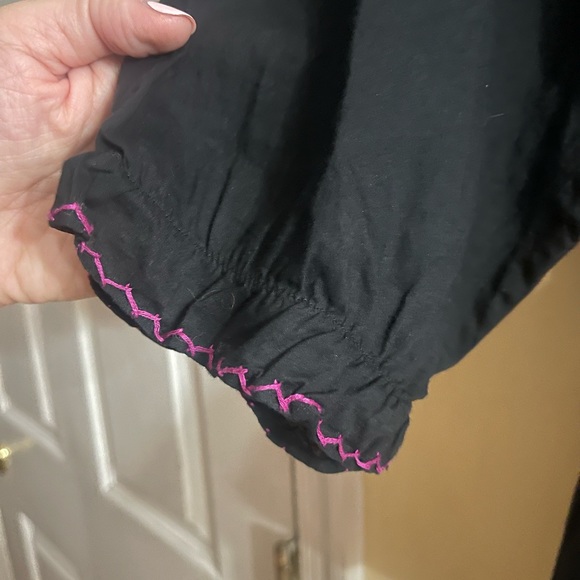 Free People black peasant blouse with pink and cream threading detail - Picture 4 of 7